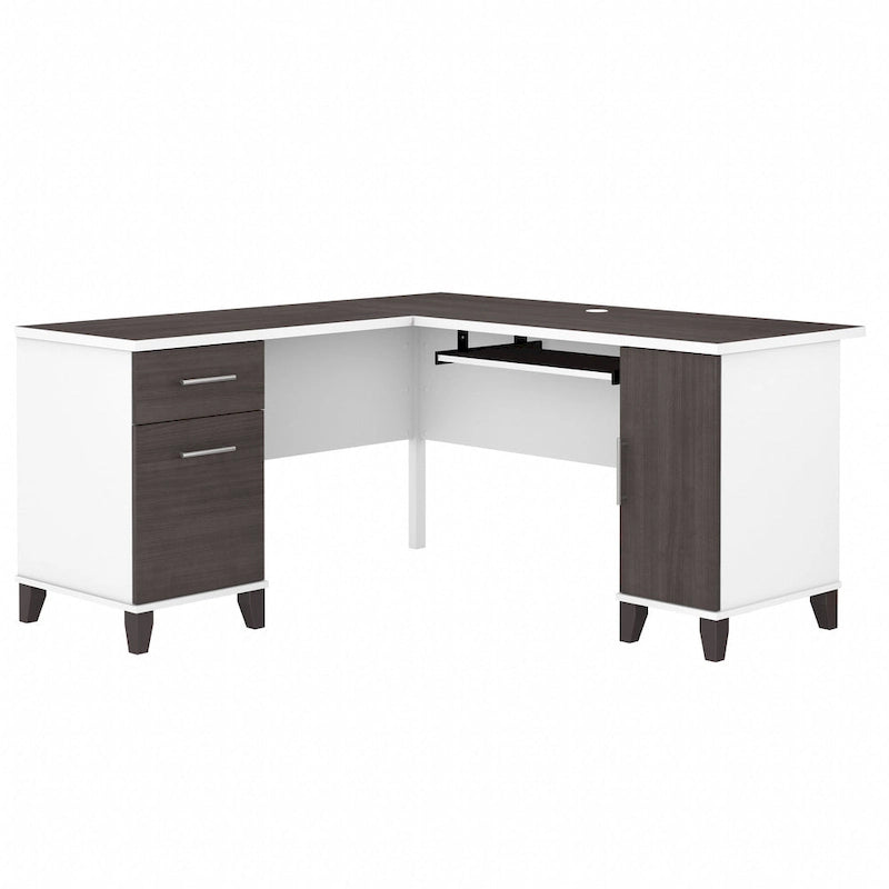 Bureau d'angle en L de 60" avec tiroirs, meuble de rangement et plateau coulissant pour clavier