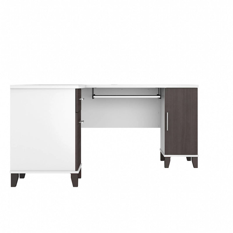 Bureau d'angle en L de 60" avec tiroirs, meuble de rangement et plateau coulissant pour clavier