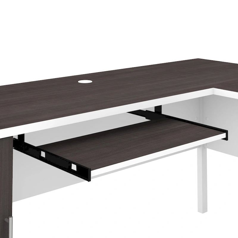 Bureau d'angle en L de 60" avec tiroirs, meuble de rangement et plateau coulissant pour clavier