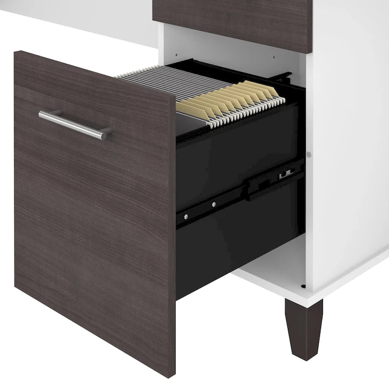 Bureau d'angle en L de 60" avec tiroirs, meuble de rangement et plateau coulissant pour clavier