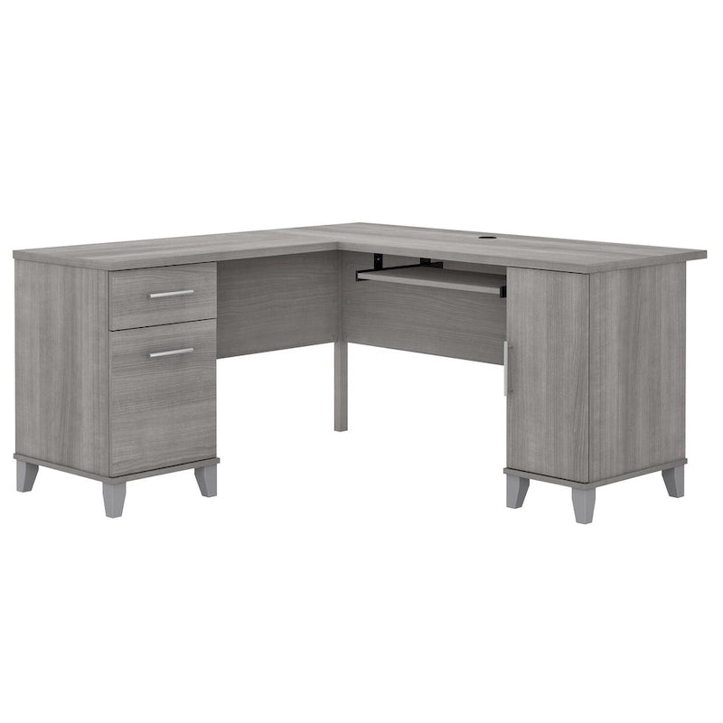 Bureau d'angle en L de 60" avec tiroirs, meuble de rangement et plateau coulissant pour clavier