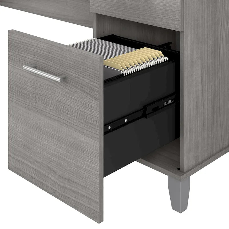 Bureau d'angle en L de 60" avec tiroirs, meuble de rangement et plateau coulissant pour clavier