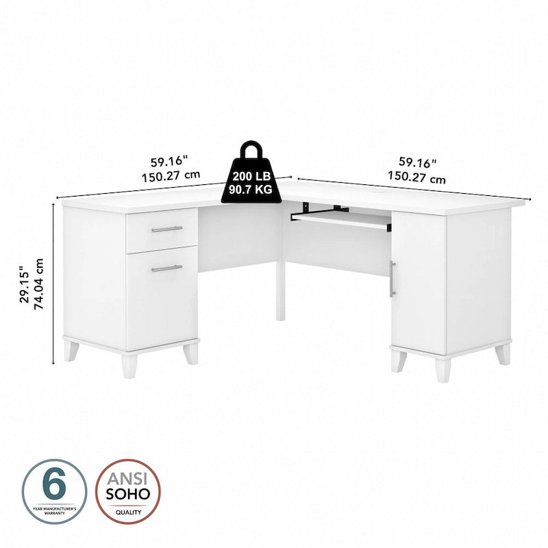 Bureau d'angle en L de 60" avec tiroirs, meuble de rangement et plateau coulissant pour clavier