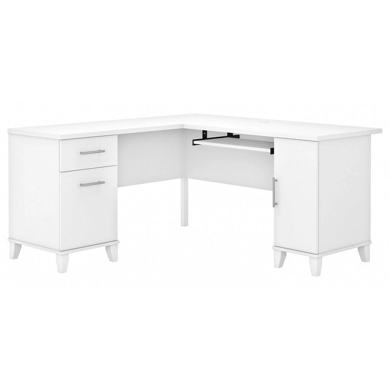 Bureau d'angle en L de 60" avec tiroirs, meuble de rangement et plateau coulissant pour clavier