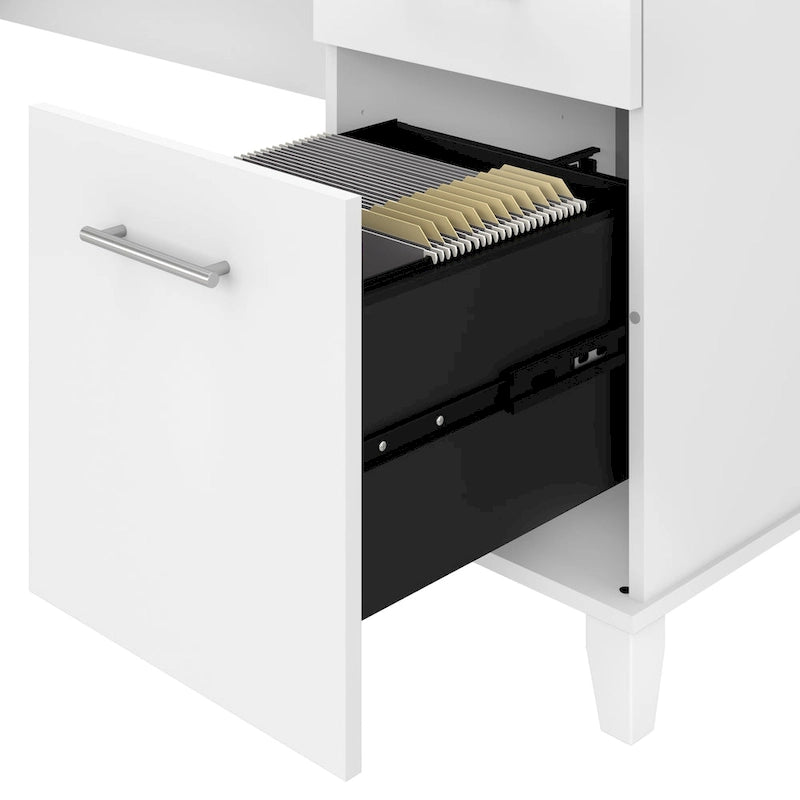 Bureau d'angle en L de 60" avec tiroirs, meuble de rangement et plateau coulissant pour clavier