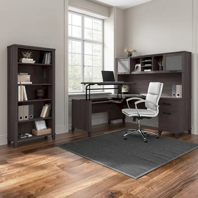 Bureau d'angle en L de 60" avec tiroirs, meuble de rangement et plateau coulissant pour clavier
