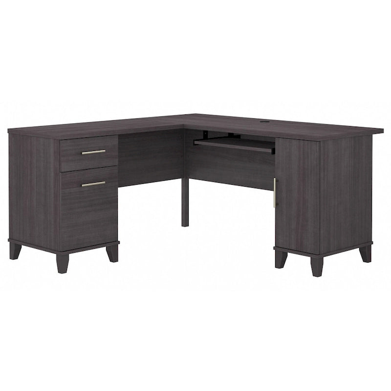 Bureau d'angle en L de 60" avec tiroirs, meuble de rangement et plateau coulissant pour clavier