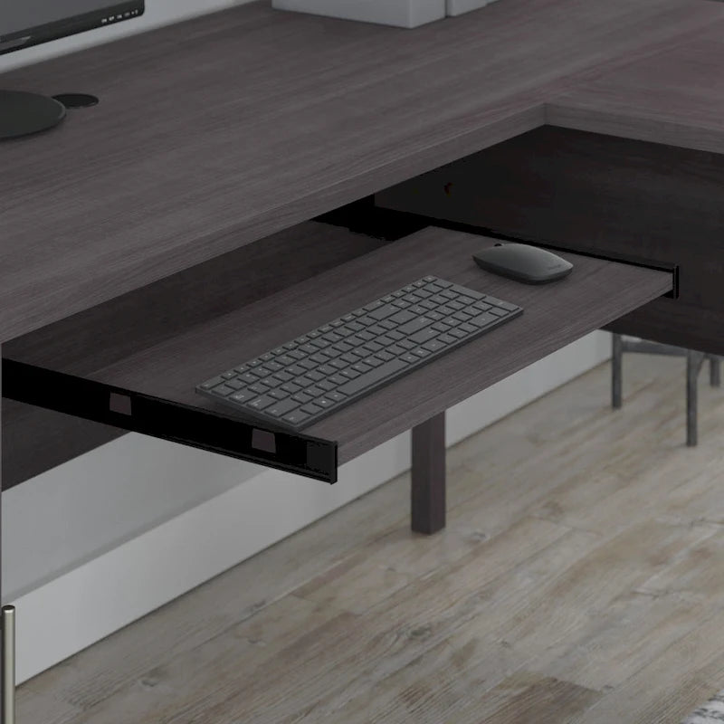 Bureau d'angle en L de 60" avec tiroirs, meuble de rangement et plateau coulissant pour clavier