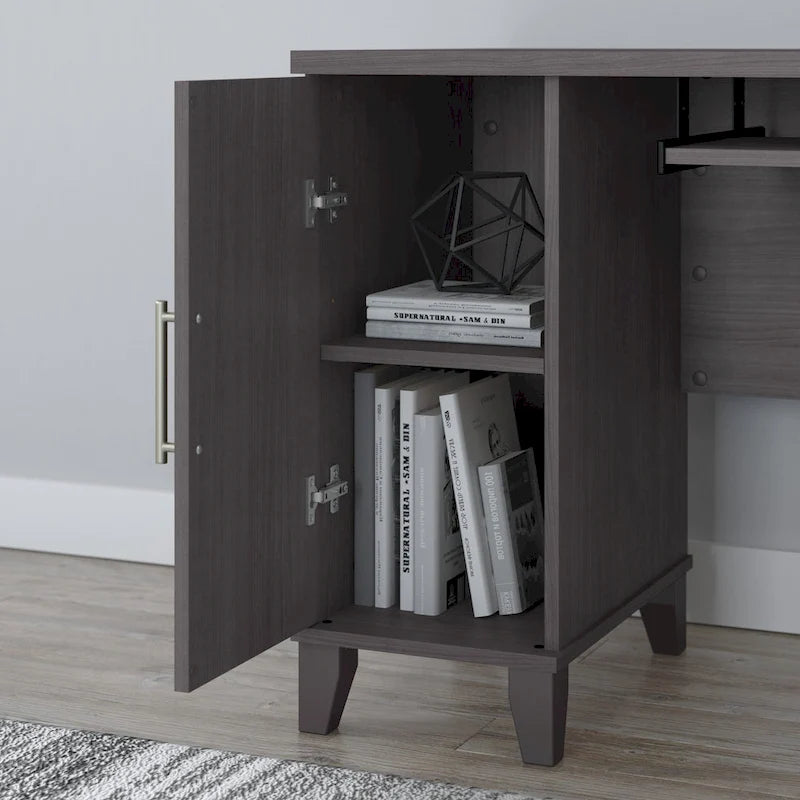 Bureau d'angle en L de 60" avec tiroirs, meuble de rangement et plateau coulissant pour clavier