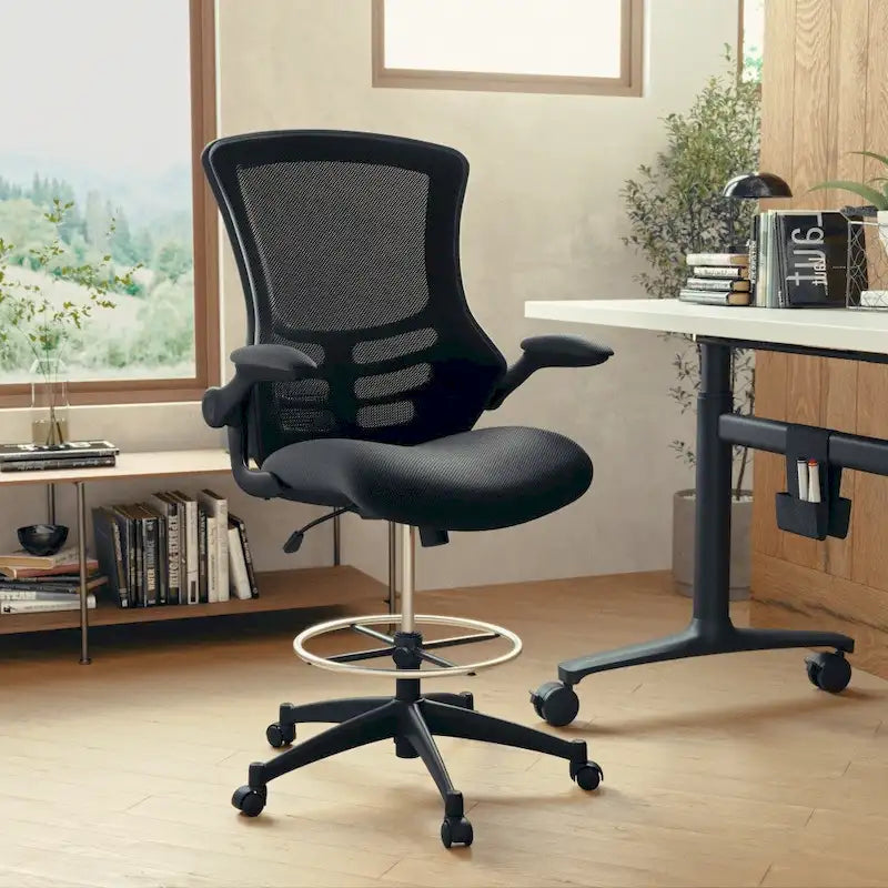 Fauteuil de bureau ergonomique mi-dos en maille avec accoudoirs relevables et repose-pieds réglable