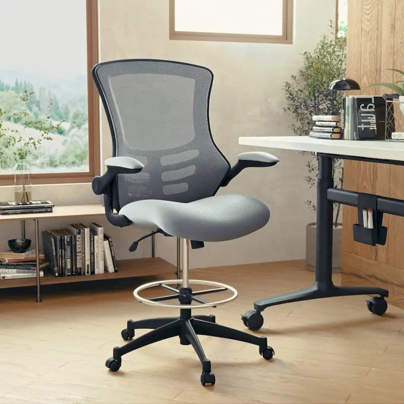 Fauteuil de bureau ergonomique mi-dos en maille avec accoudoirs relevables et repose-pieds réglable