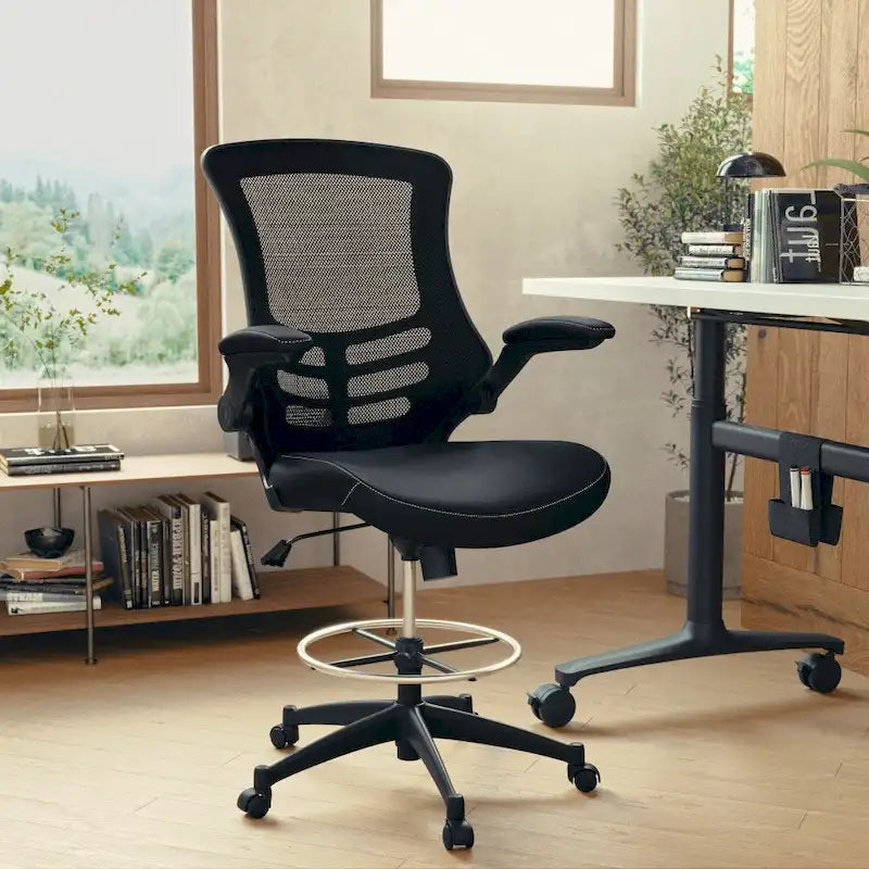 Fauteuil de bureau ergonomique mi-dos en maille avec accoudoirs relevables et repose-pieds réglable