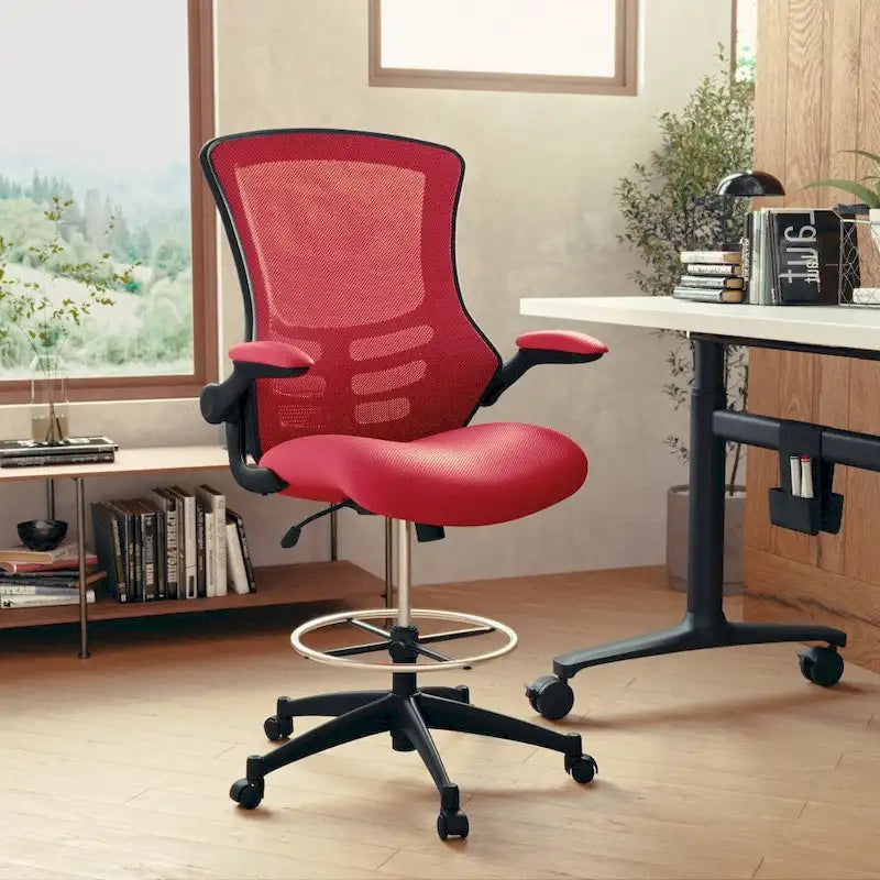 Fauteuil de bureau ergonomique mi-dos en maille avec accoudoirs relevables et repose-pieds réglable