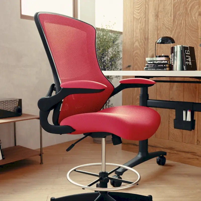 Fauteuil de bureau ergonomique mi-dos en maille avec accoudoirs relevables et repose-pieds réglable