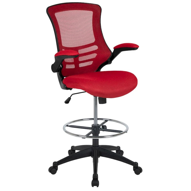 Fauteuil de bureau ergonomique mi-dos en maille avec accoudoirs relevables et repose-pieds réglable