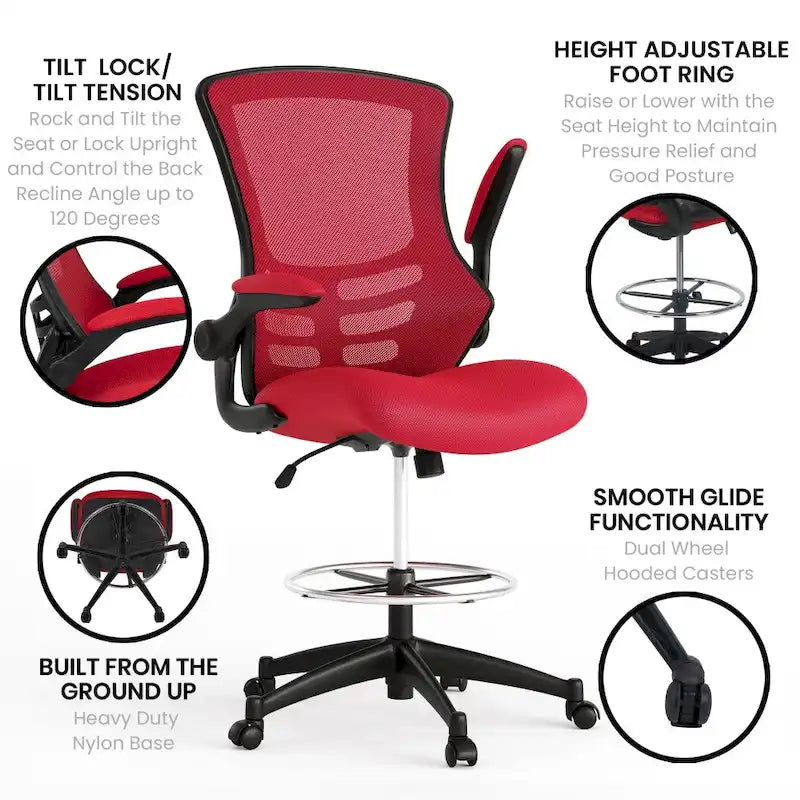 Fauteuil de bureau ergonomique mi-dos en maille avec accoudoirs relevables et repose-pieds réglable