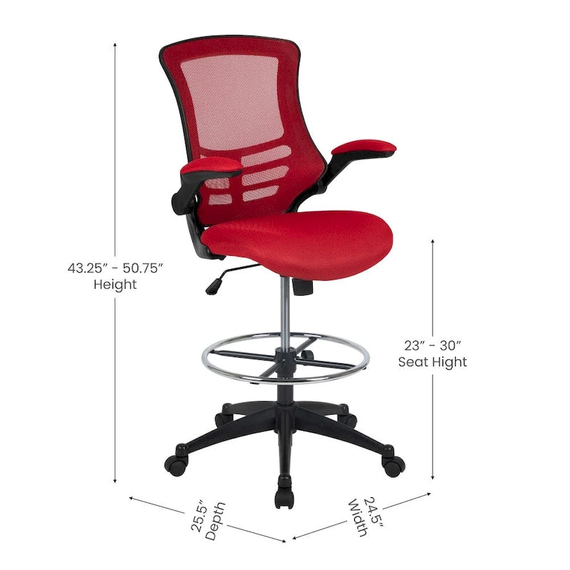 Fauteuil de bureau ergonomique mi-dos en maille avec accoudoirs relevables et repose-pieds réglable