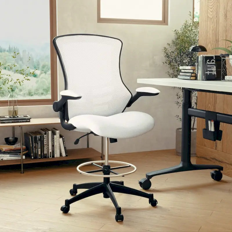 Fauteuil de bureau ergonomique mi-dos en maille avec accoudoirs relevables et repose-pieds réglable