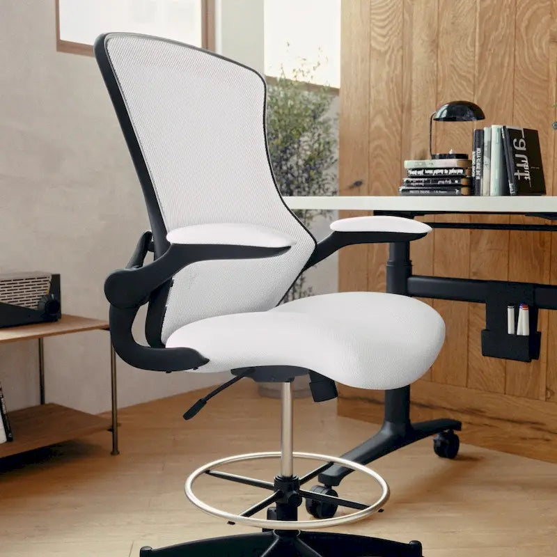 Fauteuil de bureau ergonomique mi-dos en maille avec accoudoirs relevables et repose-pieds réglable