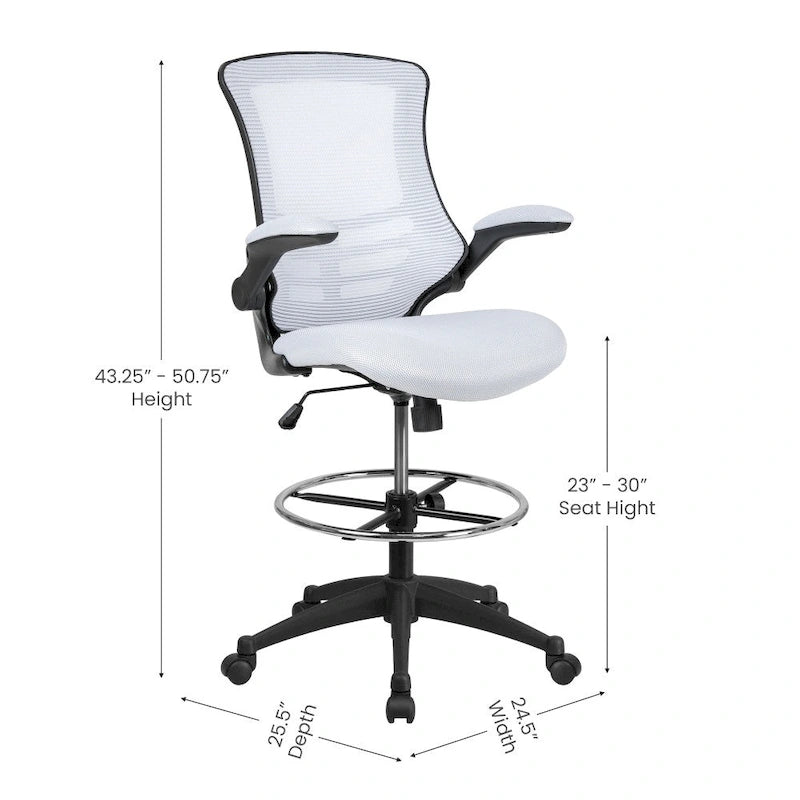 Fauteuil de bureau ergonomique mi-dos en maille avec accoudoirs relevables et repose-pieds réglable