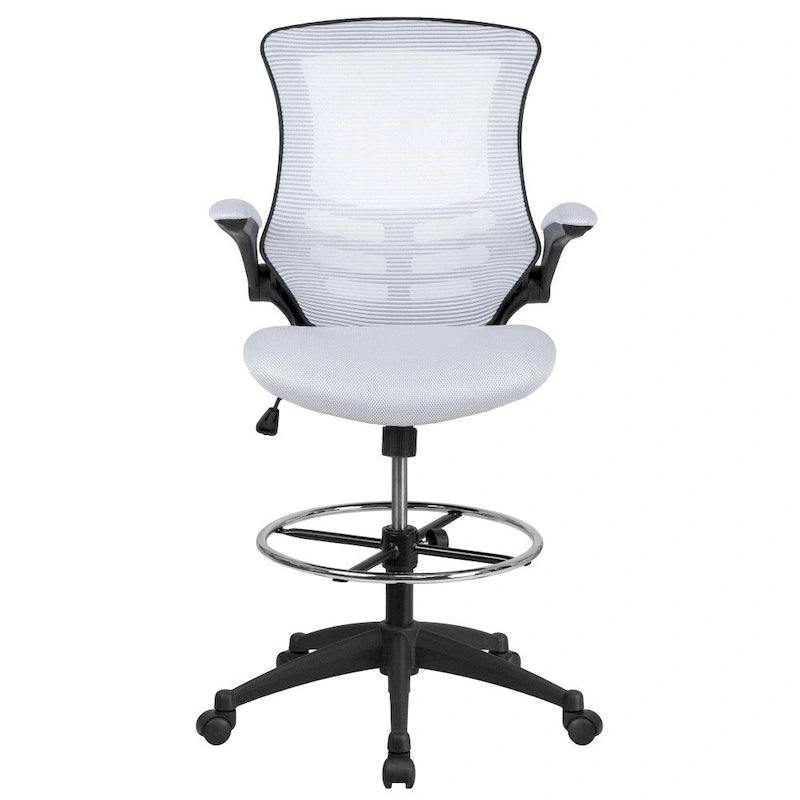Fauteuil de bureau ergonomique mi-dos en maille avec accoudoirs relevables et repose-pieds réglable