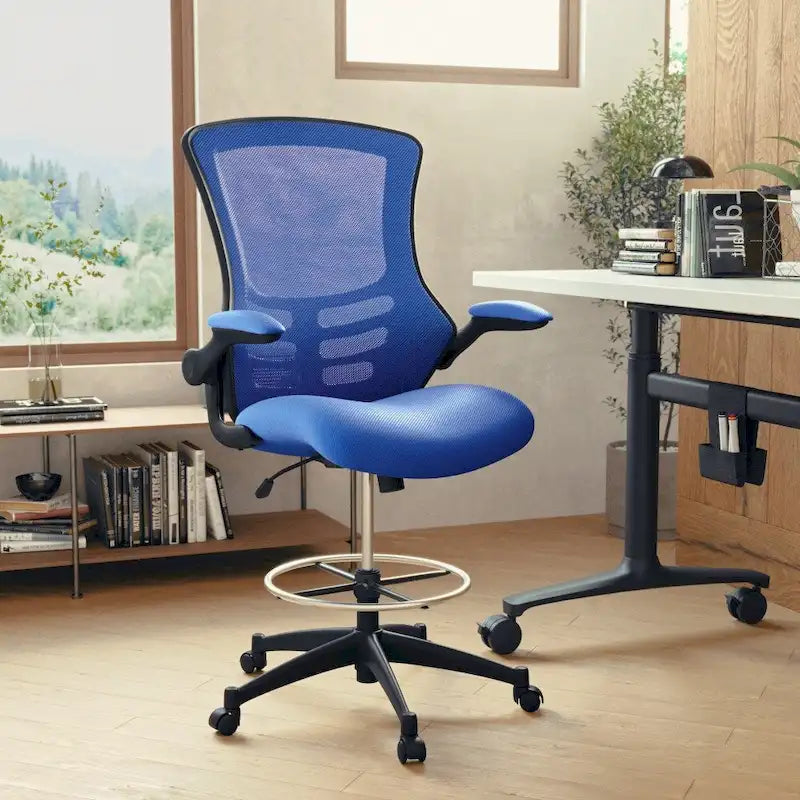 Fauteuil de bureau ergonomique mi-dos en maille avec accoudoirs relevables et repose-pieds réglable