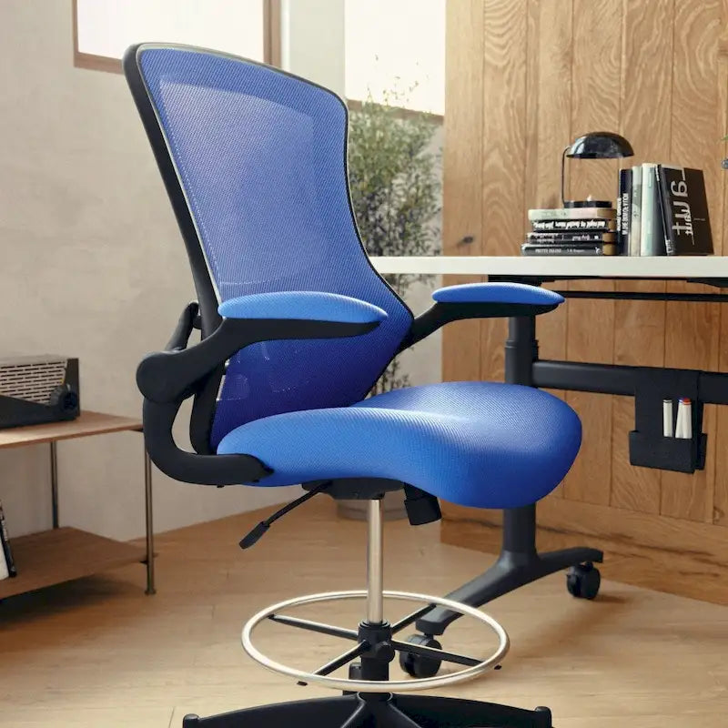 Fauteuil de bureau ergonomique mi-dos en maille avec accoudoirs relevables et repose-pieds réglable