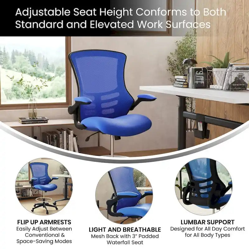Fauteuil de bureau ergonomique mi-dos en maille avec accoudoirs relevables et repose-pieds réglable
