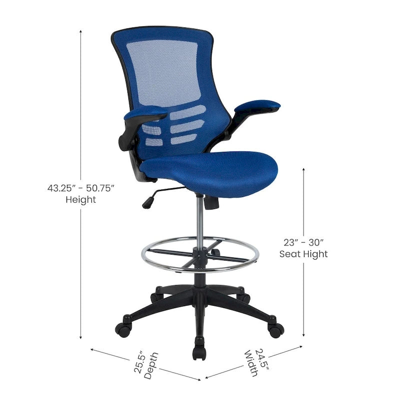 Fauteuil de bureau ergonomique mi-dos en maille avec accoudoirs relevables et repose-pieds réglable