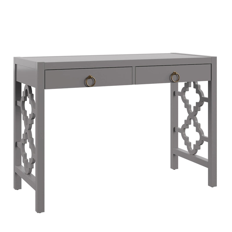 Bureau de 112 cm avec 2 tiroirs et motif quadrilobe sur les côtés