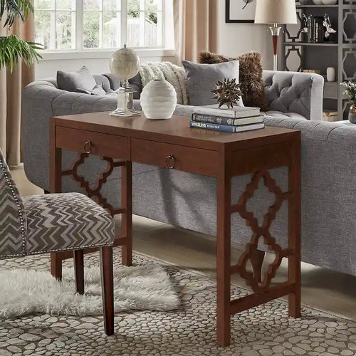 Bureau de 112 cm avec 2 tiroirs et motif quadrilobe sur les côtés