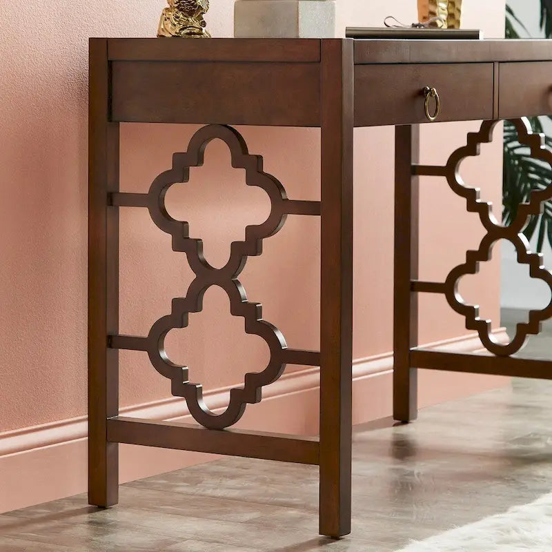 Bureau de 112 cm avec 2 tiroirs et motif quadrilobe sur les côtés