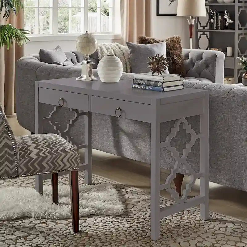 Bureau de 112 cm avec 2 tiroirs et motif quadrilobe sur les côtés