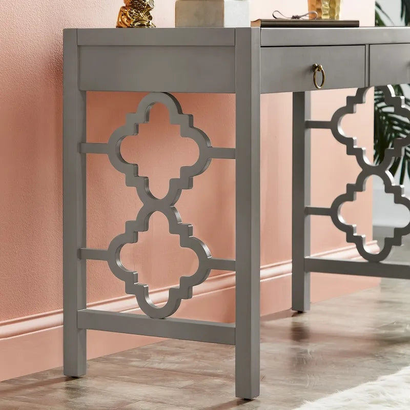 Bureau de 112 cm avec 2 tiroirs et motif quadrilobe sur les côtés