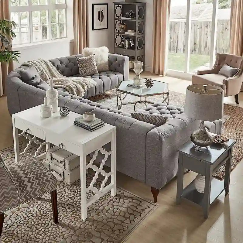 Bureau de 112 cm avec 2 tiroirs et motif quadrilobe sur les côtés