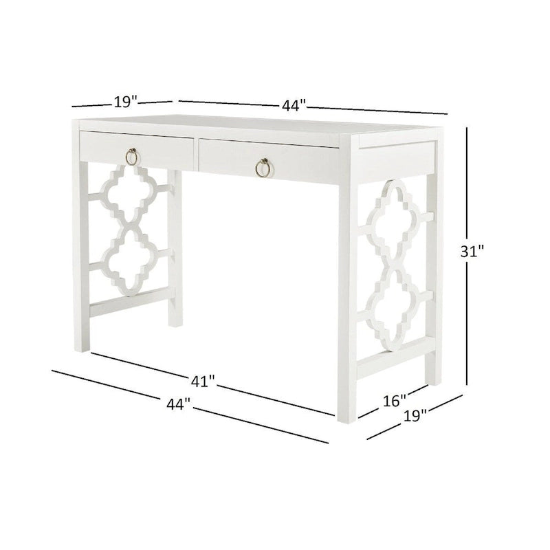 Bureau de 112 cm avec 2 tiroirs et motif quadrilobe sur les côtés