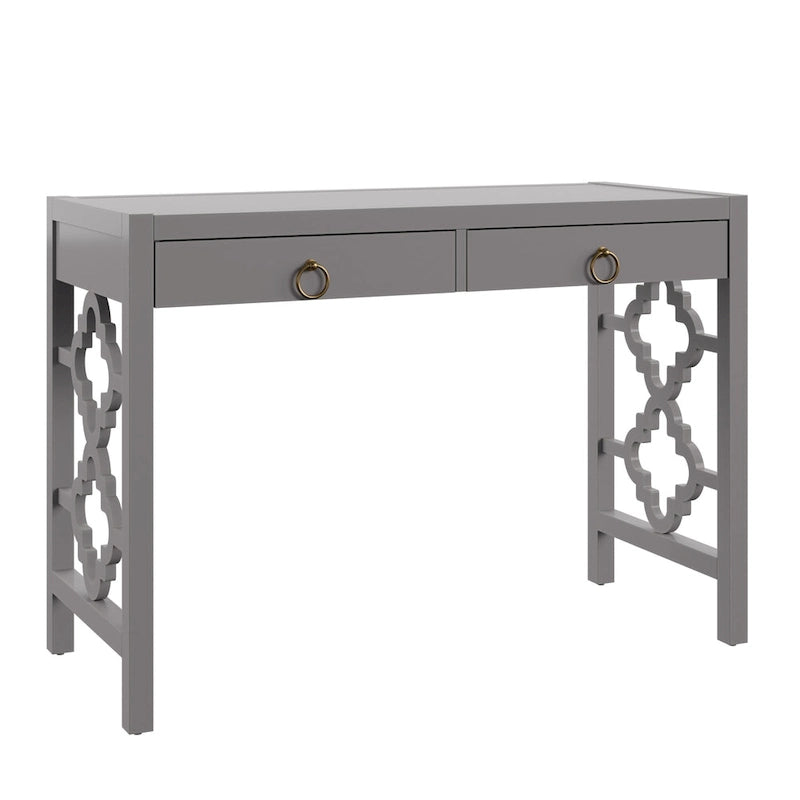 Bureau de 112 cm avec 2 tiroirs et motif quadrilobe sur les côtés
