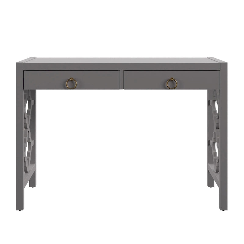 Bureau de 112 cm avec 2 tiroirs et motif quadrilobe sur les côtés