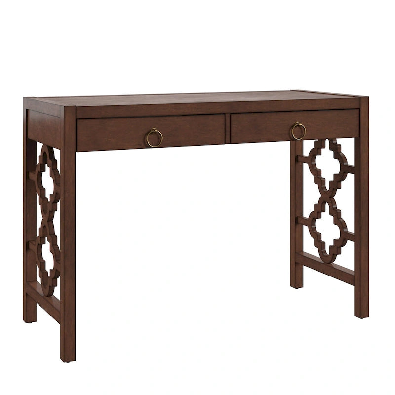 Bureau de 112 cm avec 2 tiroirs et motif quadrilobe sur les côtés