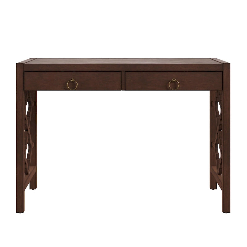Bureau de 112 cm avec 2 tiroirs et motif quadrilobe sur les côtés