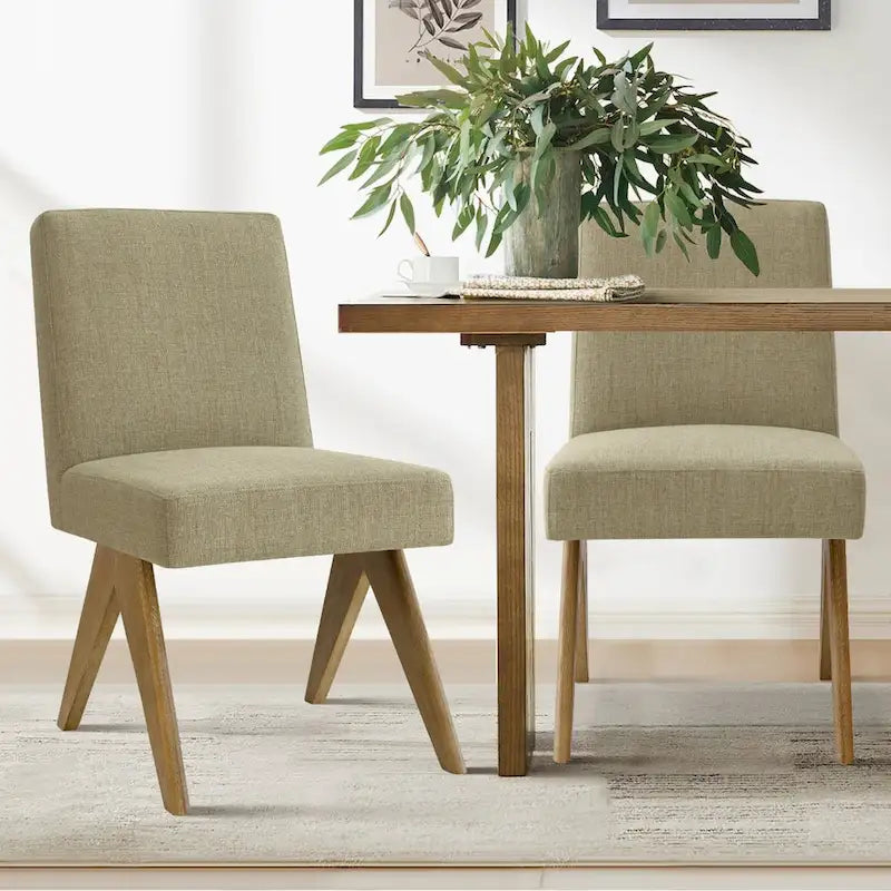 Chaise de salle à manger capitonnée en lin style Mid-Century avec pieds en bois
