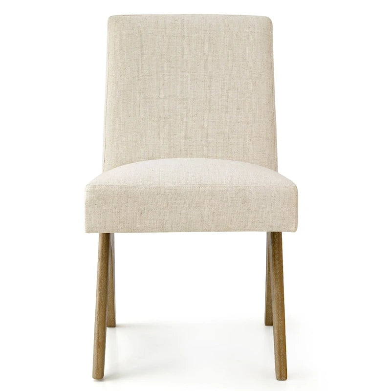 Chaise de salle à manger capitonnée en lin style Mid-Century avec pieds en bois