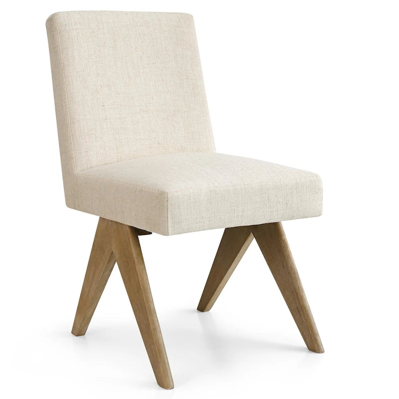 Chaise de salle à manger capitonnée en lin style Mid-Century avec pieds en bois