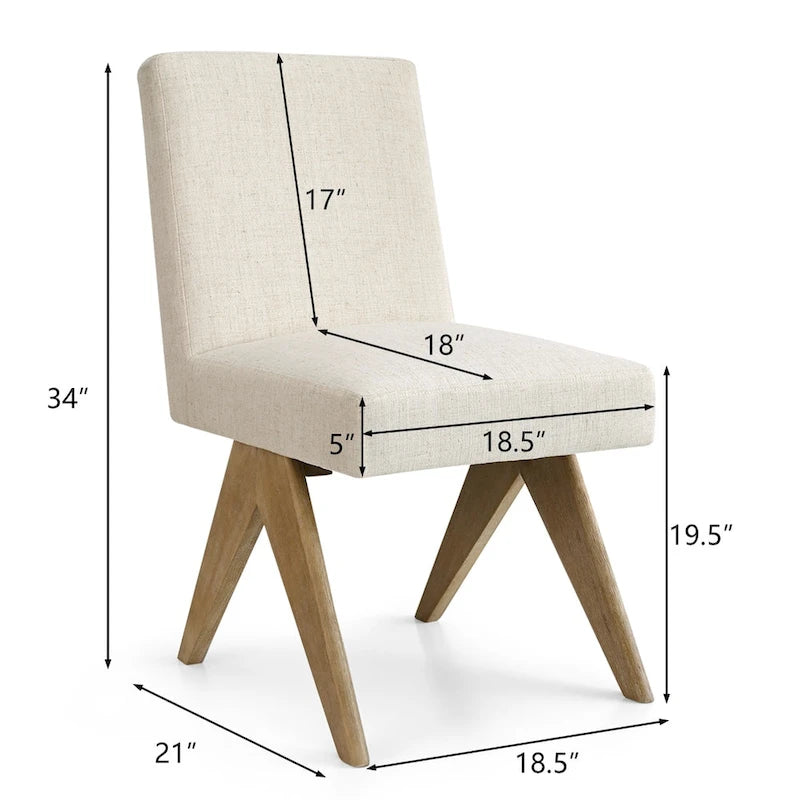 Chaise de salle à manger capitonnée en lin style Mid-Century avec pieds en bois
