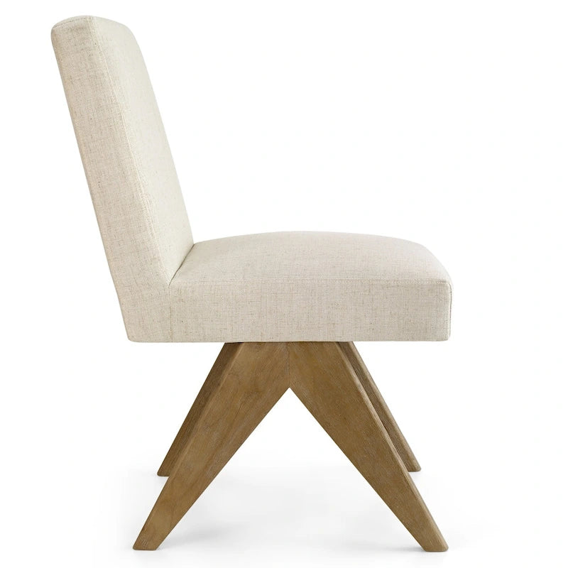 Chaise de salle à manger capitonnée en lin style Mid-Century avec pieds en bois