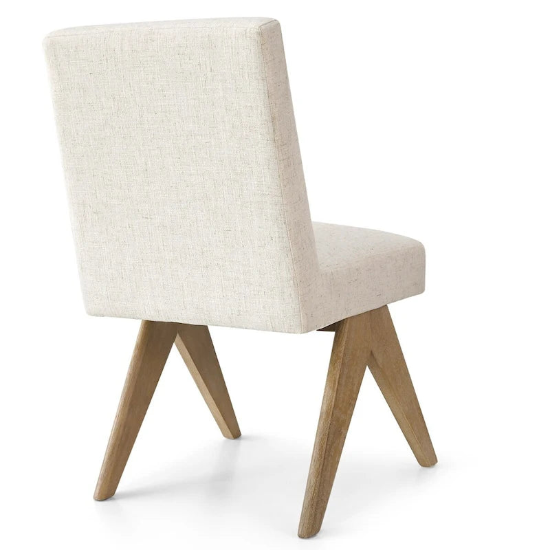 Chaise de salle à manger capitonnée en lin style Mid-Century avec pieds en bois