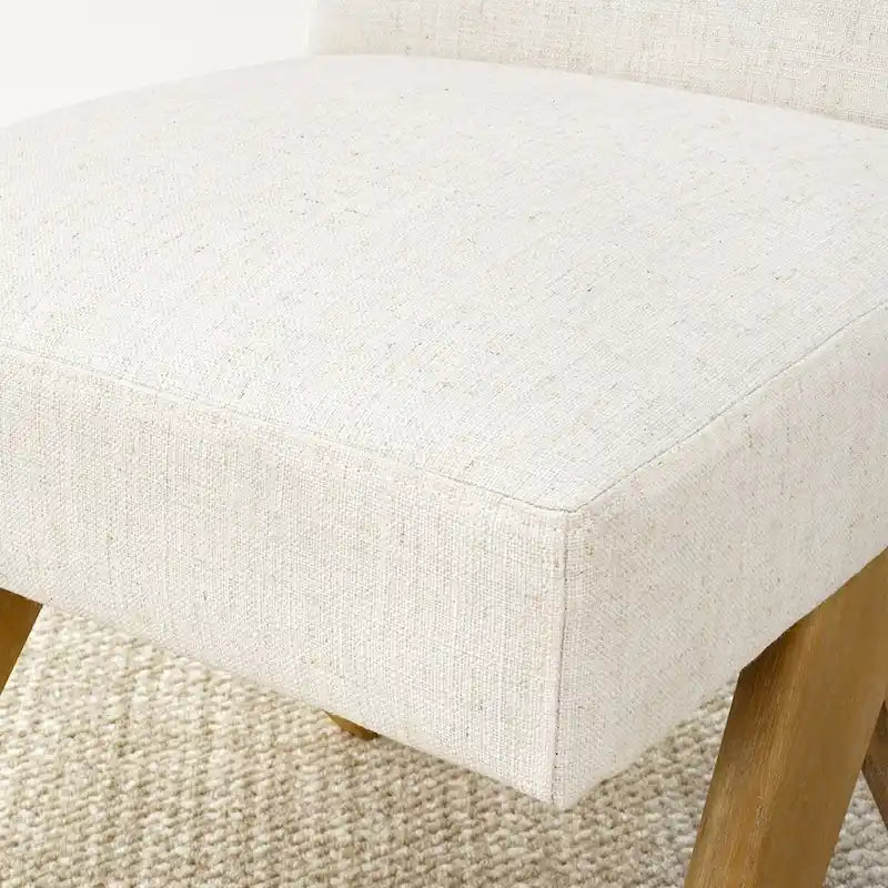 Chaise de salle à manger capitonnée en lin style Mid-Century avec pieds en bois