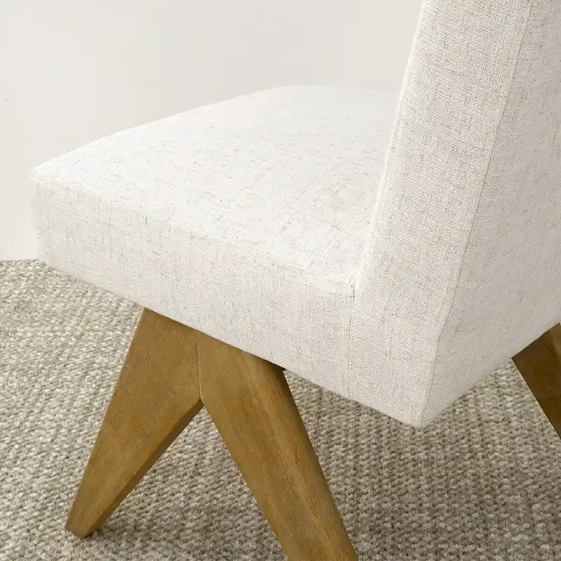 Chaise de salle à manger capitonnée en lin style Mid-Century avec pieds en bois