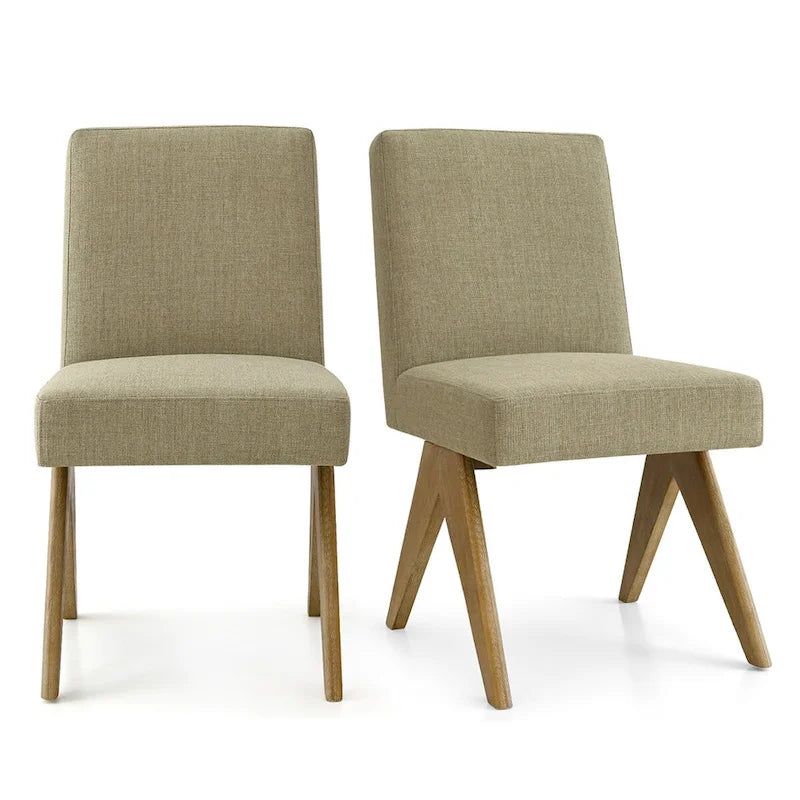 Chaise de salle à manger capitonnée en lin style Mid-Century avec pieds en bois