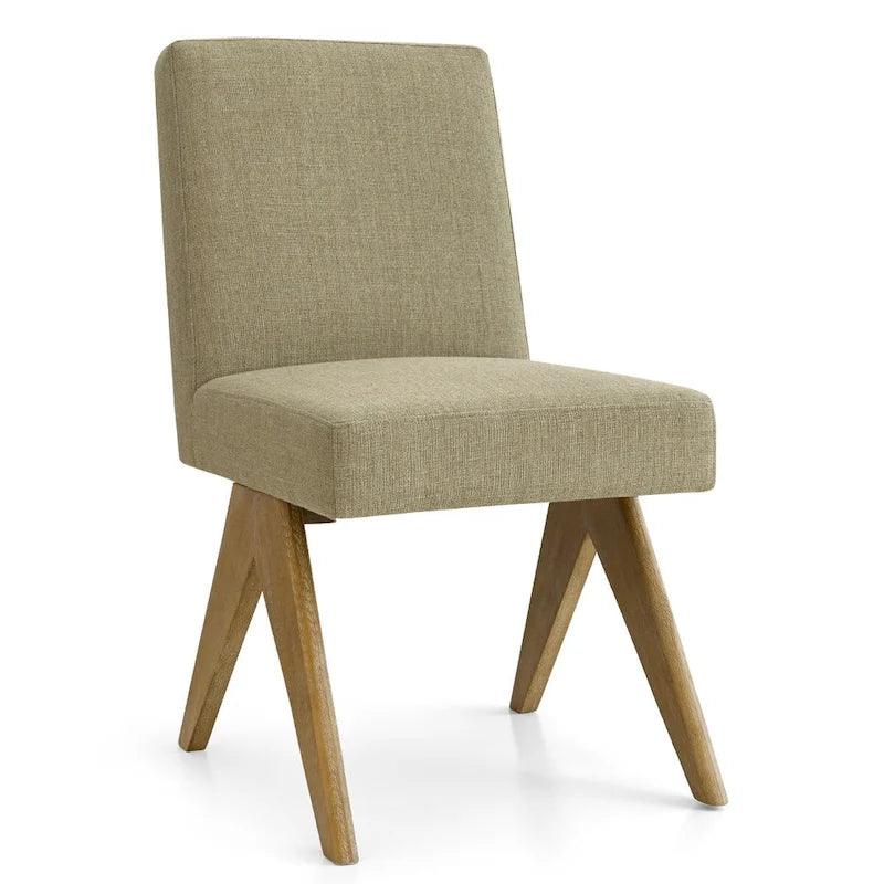 Chaise de salle à manger capitonnée en lin style Mid-Century avec pieds en bois